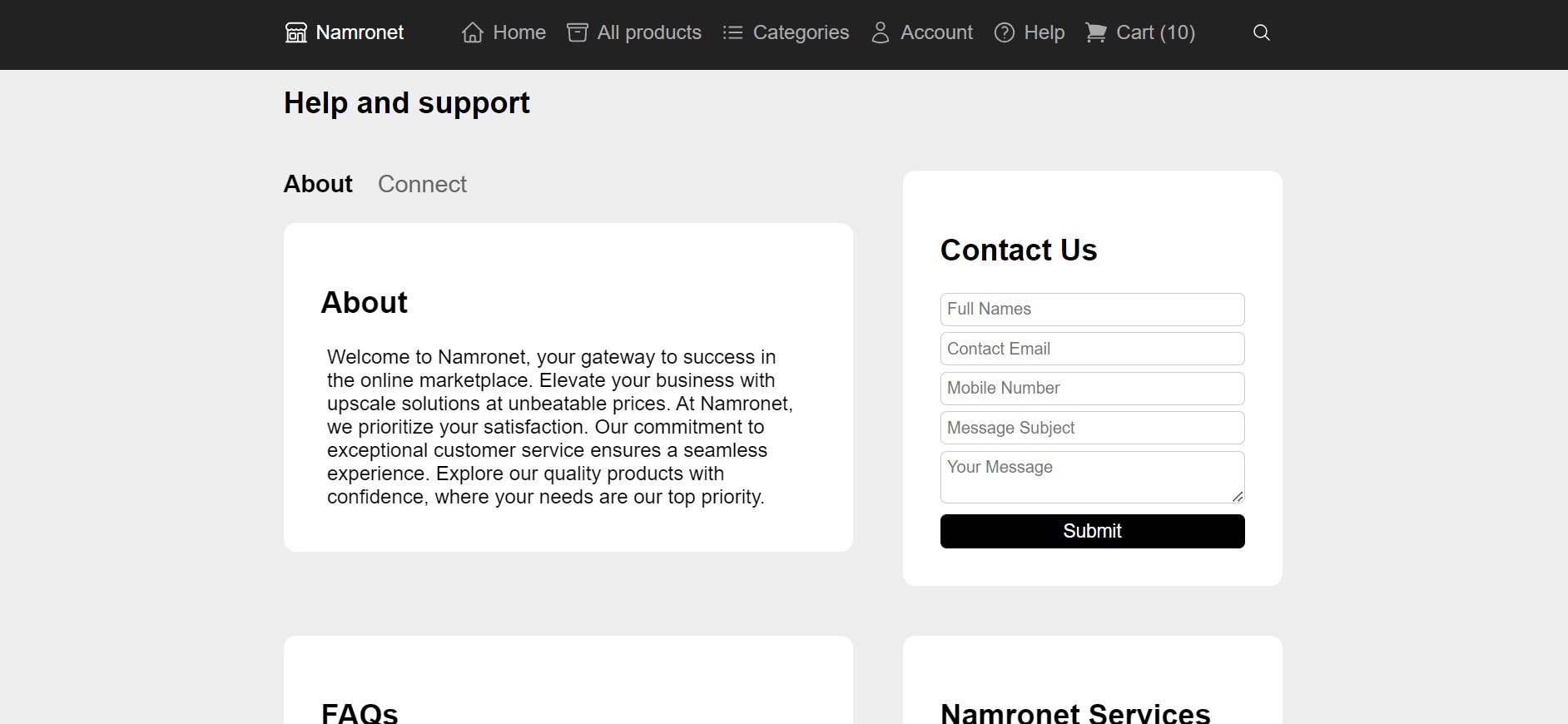 Namronet electronic commerce shopping platform project image